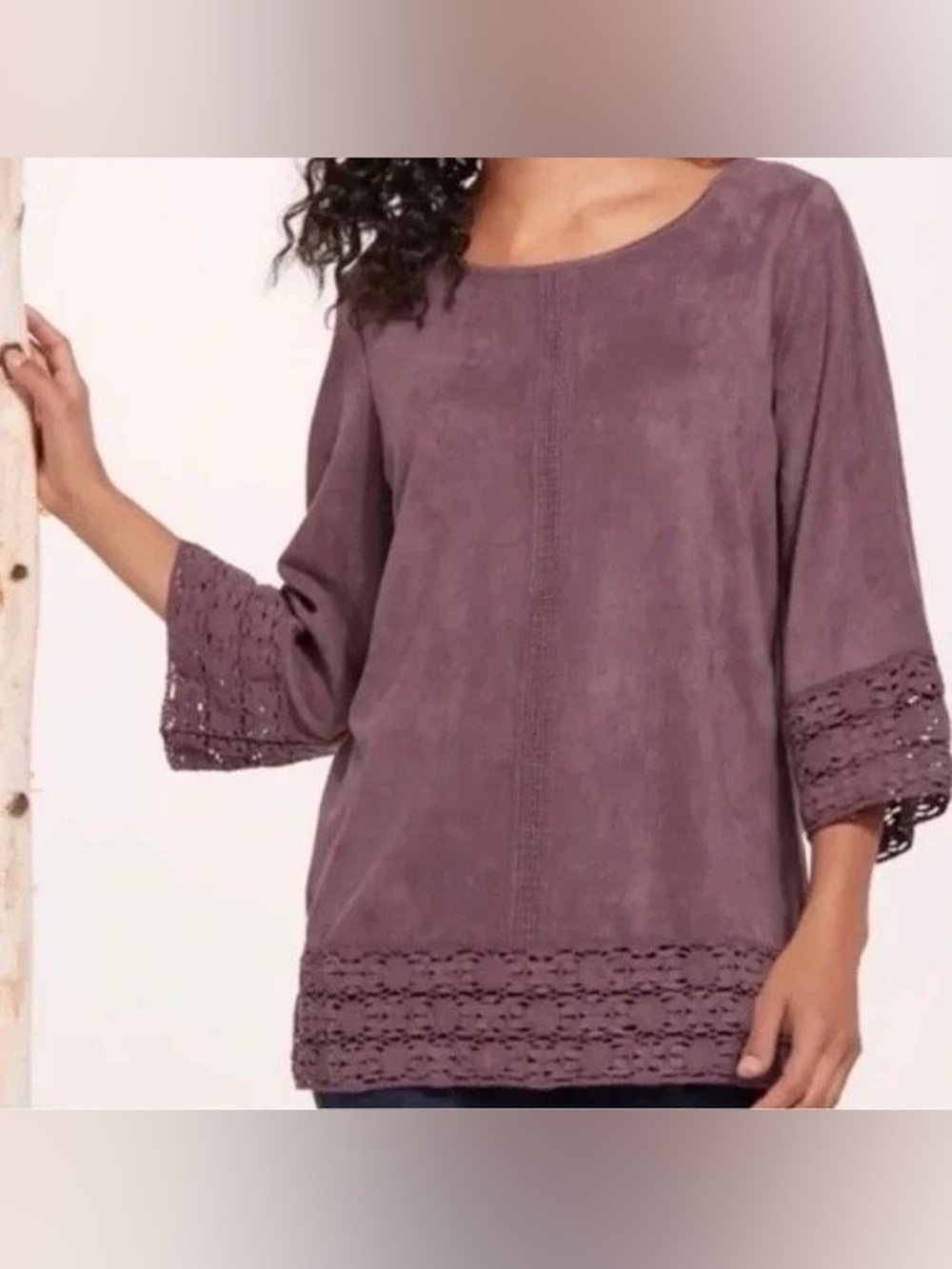 Soft Surroundings Susina Top Faux Suede Lace Details